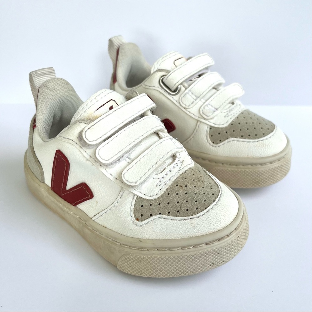 Veja Kids White and Red Velcro Sneakers